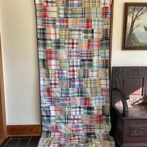 POTTERY BARN KIDS Blue Madras Plaid Patchwork Blackout Curtain Panel (1)